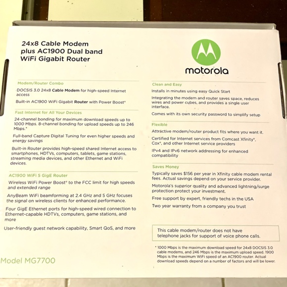 Motorola MG7700 Modem WiFi Router Combo with Power Boost - Picture 3 of 7
